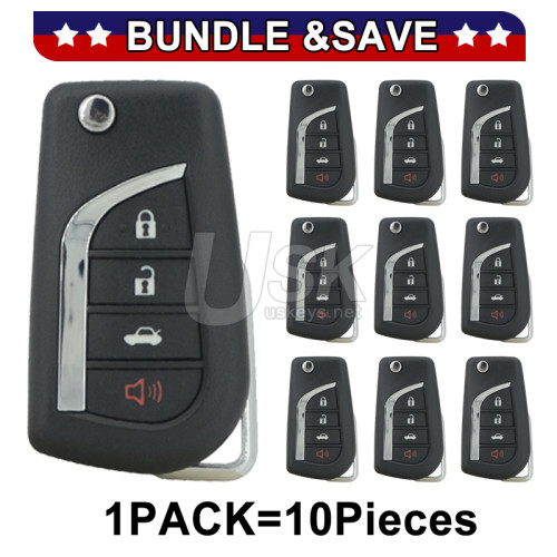 (Pack of 10) Flip key shell 4 button VA2 blade for Toyota Hilux Corolla Camry