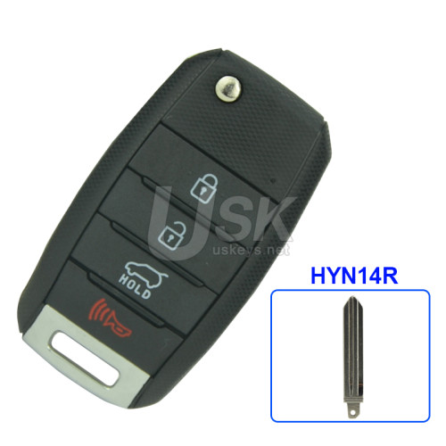 FCC NYODD4TX1306 Flip key shell 4 button HYN14R for 2014-2016 Kia Sportage P/N 95430-3W350