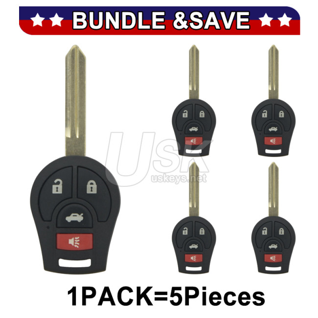 (Pack of 5) FCC CWTWB1U751 Remote head key 4 button 315Mhz ID46 chip for Nissan Juke Sentra Versa Cube Infiniti G35 Q45 2003-2016 P/N H0561-C993A