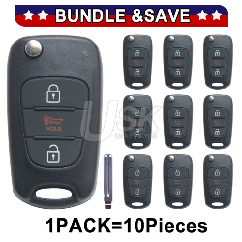 (Pack of 10) FCC NYOSEKSAM11ATX Flip key shell 3 button TOY49 for Hyundai Elantra Kia Sportage