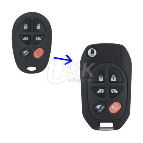 Modified flip key shell 6 button TOY43 blade for Toyota Sequoia