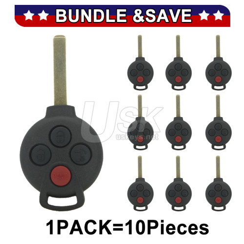 (Pack of 10) FCC KR55WK45144 Remote head key shell 4 button for Mercedes Smart Fortwo 2005-2014