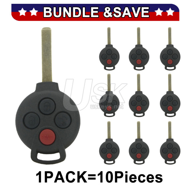 (Pack of 10) FCC KR55WK45144 Remote head key shell 4 button for Mercedes Smart Fortwo 2005-2014