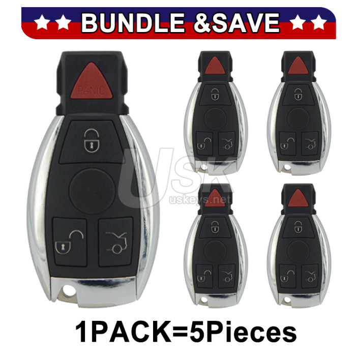 (Pack of 5) Mercedes E350 C350 ML350 SLK350 GLK350 2008-2012 FCC IYZDC11 IYZDC07 IYDC10 Aftermarket Smart Key 4 Button (Single Battery)