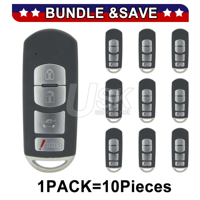 (Pack of 10) FCC WAZSKE13D01 smart key shell 4 button for Mazda 3 6 2014 2015 2016 2017 PN GJY9-67-5RY