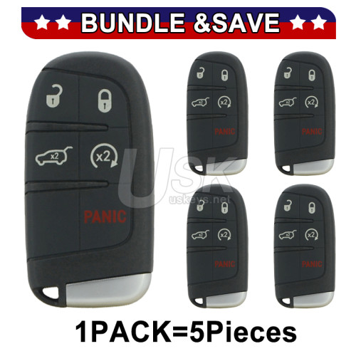 (Pack of 5) FCC M3N-40821302 Smart key 5 button 433Mhz ID46-Hitag 2-PCF7953 chip for Jeep Grand Cherokee 2014 2015 P/N 68143505AC 68143505AB