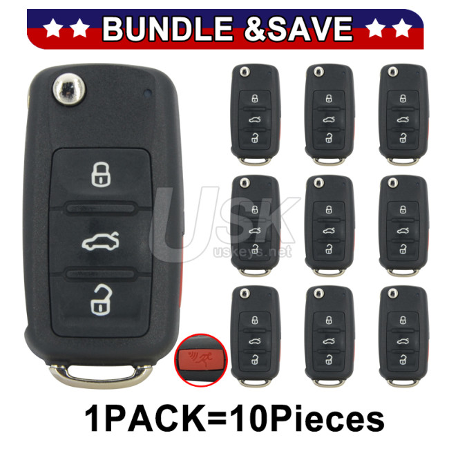 (Pack of 10) FCC NBG010180T Flip Key shell 4 button for Volkswagen CC Beetle 2014 P/N 5K0837202R 5K0837202A 5K0837202AE