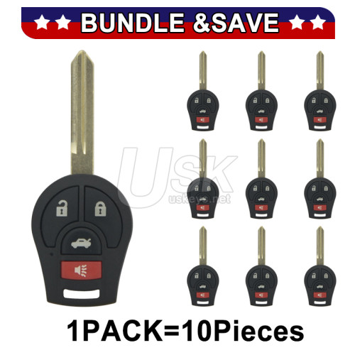 (Pack of 10) FCC CWTWB1U751 Remote head key shell 4 button for Nissan VERSA CUBE JUKE ROGUE SENTRA 2008-2014