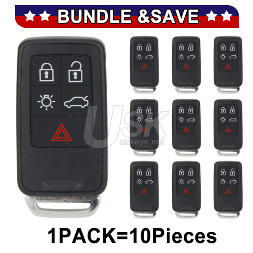 (Pack of 10) FCC KR55WK49264 Smart key shell 5 button for Volvo 2007 2008 2009 2010 2011 XC70 V70 XC60 S80 S60