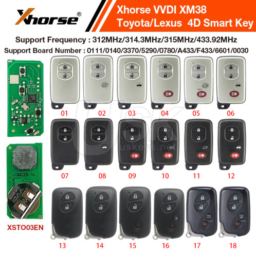 XSTO03EN Xhorse VVDI XM38 Series 4D Smart Key Universal Remote For Toyota Lexus 0111 0140 3370 5290 0780 A433 F433 6601 0030 312/314.3/315/433.92MHZ