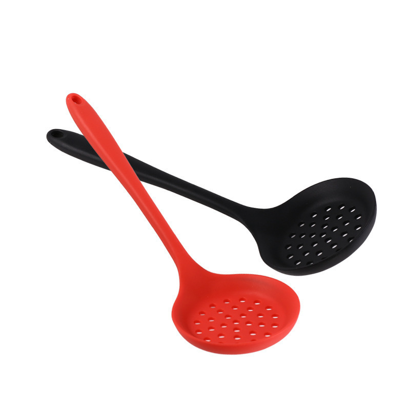 480F High Heat Resistant Kitchen Cooking Utensil Spoon for Straining Vegetables Pasta and More 77L Slotted Spoon Red Seamless Non-Stick One-Piece Silicone Skimmer Strainer with Ergonomic Handle 