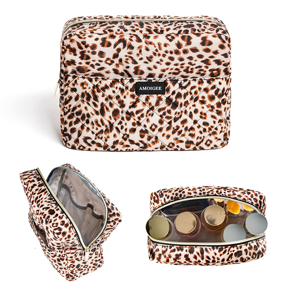 US$  - AMOIGEE Small Leopard Print Makeup Bag Organizer -  