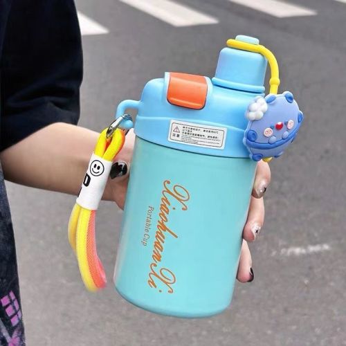 Straw Thermos Cup Girls' Double Drinking Cup Coffee Cup Portable Accompaniment Cup Cold-keeping Cup
