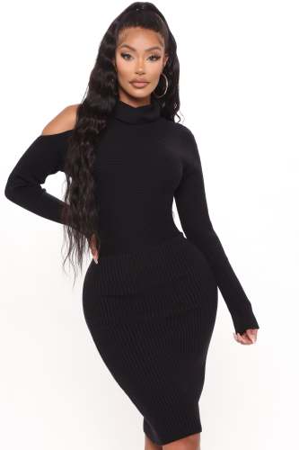 Warm It Up Sweater Midi Dress - Black