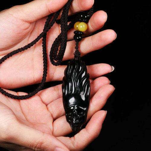 2.5'' Black Obsidian Flame Skull N117