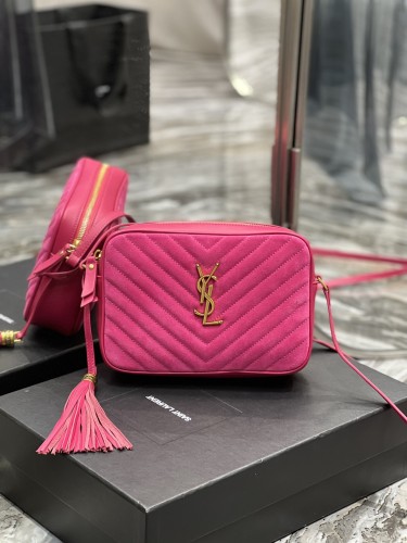 YSL Lou Camera Bag In Quilted Suede Leather Pink