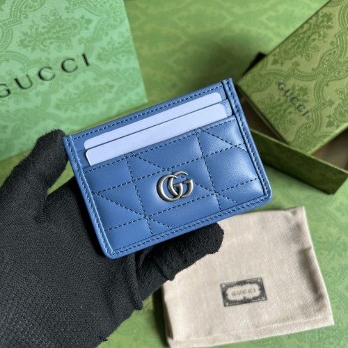Gucci GG Marmont Matelassé Card Case Blue Leather