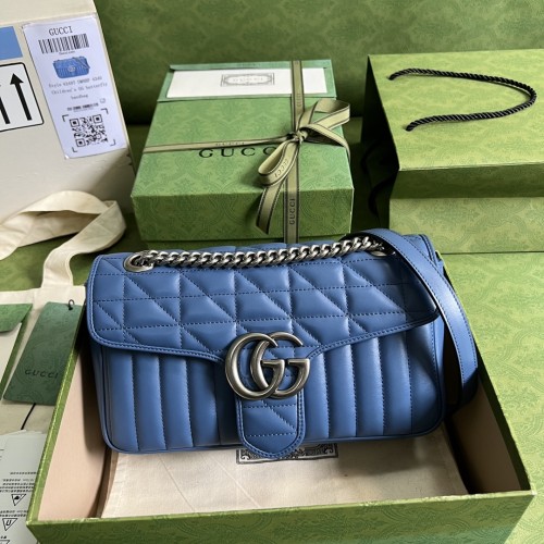Gucci GG Marmont Small Shoulder Bag Blue Leather