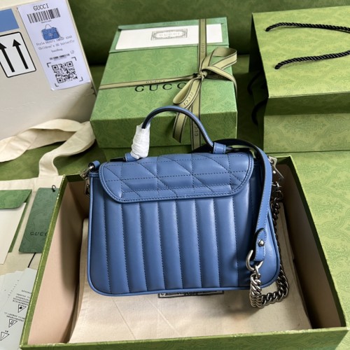 Gucci GG Marmont Mini Top Handle Bag Blue Leather