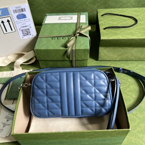 Gucci GG Marmont Matelassé Shoulder Bag Blue Leather