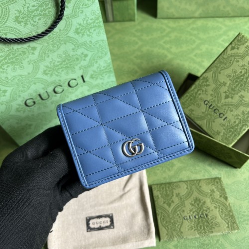 Gucci GG Marmont Card Case Wallet Blue Leather