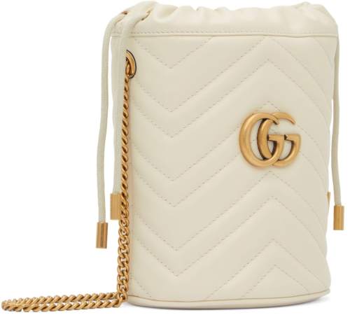 GUCCI White Mini GG Marmont Bucket Bag