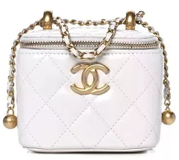 CHANEL Calfskin Quilted Mini Perfect Fit Vanity Case With Chain White