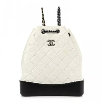 CHANEL Aged Calfskin Quilted Gabrielle Backpack Black White