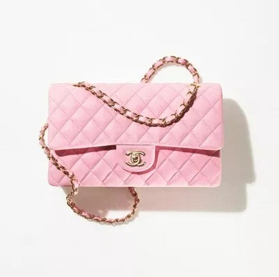 CHANEL Grained Shiny Calfskin & Gold-Tone Metal Pink