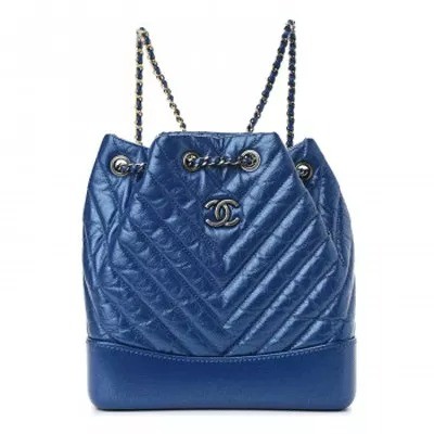 CHANEL Iridescent Aged Calfskin Chevron Quilted Small Gabrielle Backpack Blue