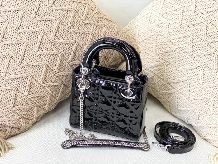 Top Original Dior patent leather handbag bags Small 17CM