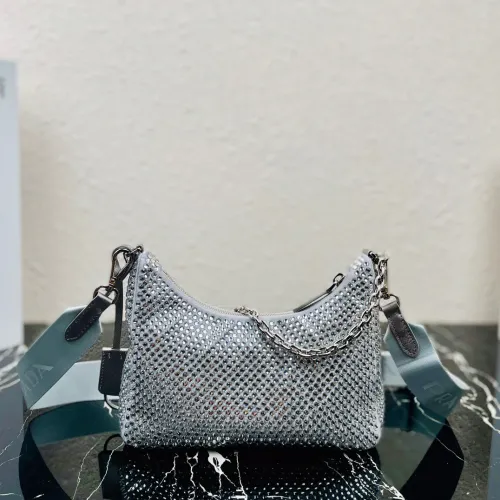 light grey Top Original Prada Shiny Hobo Handbag Shoulder Bags 1BH204