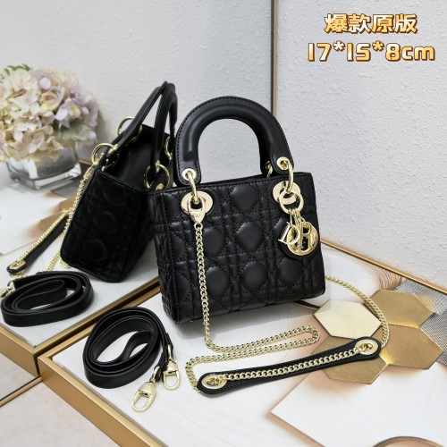 Mini Lady Dior Bag Black Gold Sheepskin 2077 LM051 17cm