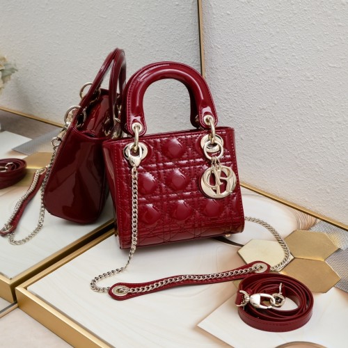Mini Lady Dior Bag Red patent leather CD2025 XB071 17cm