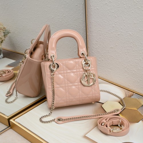 Mini Lady Dior Bag Pink patent leather CD2025 XB071 17cm