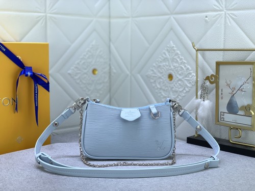 LV Easy Pouch On Strap Light blue water ripples M80349 MQ051 19cm