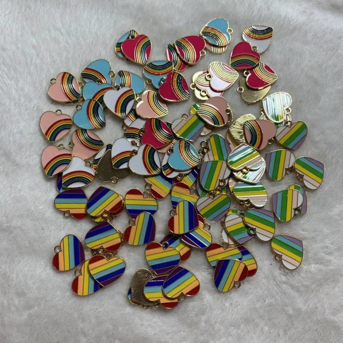 rainbow heart charms(10pcs)