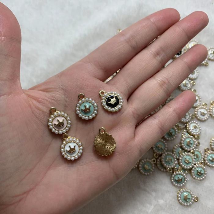 crown pearl round charms(10pcs)