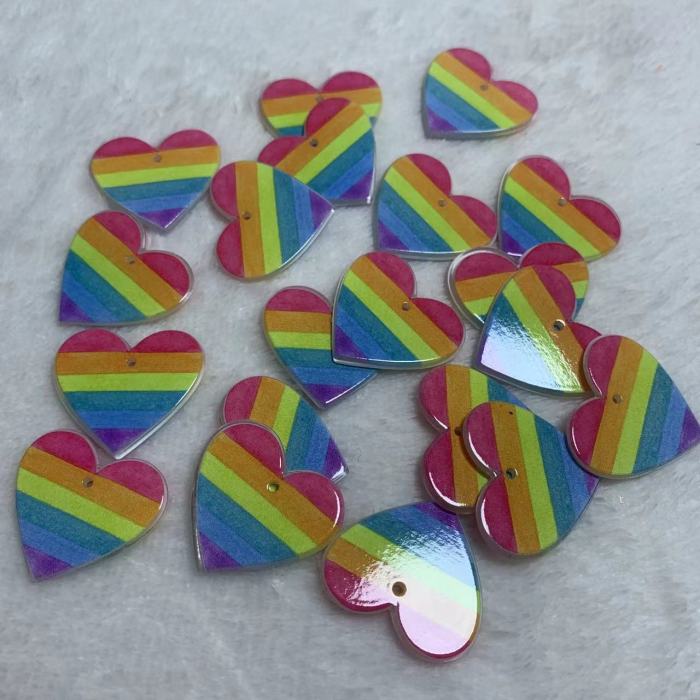 acrylic rainbow heart charms(10pcs)