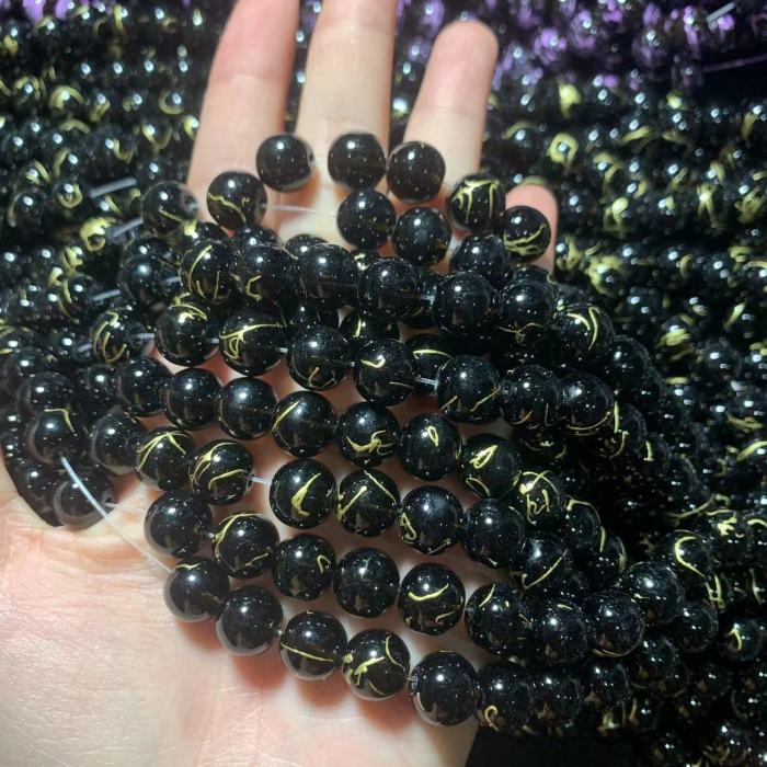 10mm line printed glass bead(80pcs)