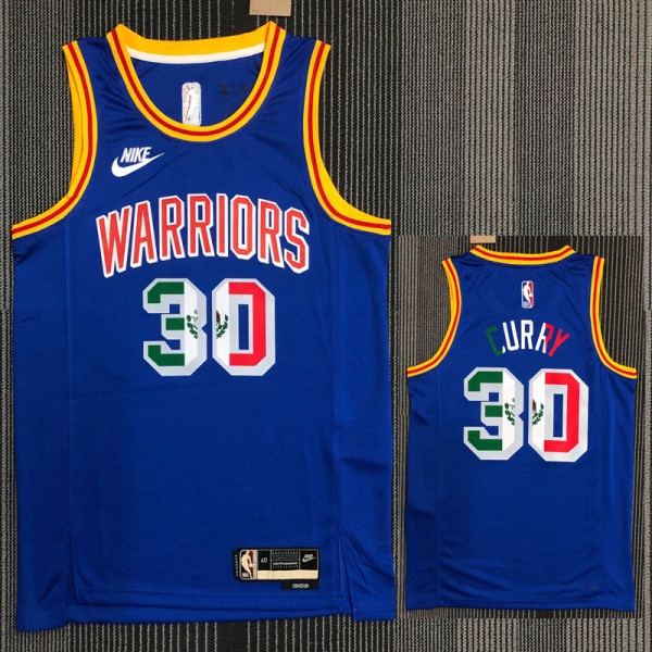 Warriors CURRY #30 'Mexico' Blue 75th Anniversary Retro Top Quality Hot Pressing NBA Jersey