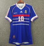 1998 ZIDANE #10 France Home Retro Soccer Jersey(右胸带小字)