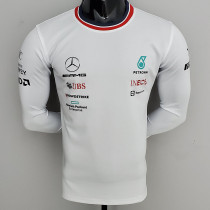 2022 F1 Mercedes White Long Sleeve Racing Suit(长袖圆领)