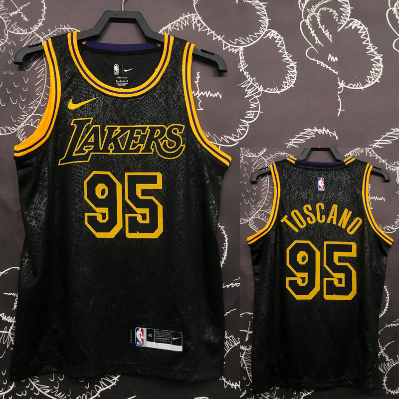 US$ 26.00 - LAKERS TOSCANO #95 Snake skin Black Top Quality Hot Pressing  NBA Jersey 