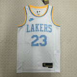 22-23 LAKERS JAMES #23 White Top Quality Hot Pressing NBA Jersey (Retro Logo)