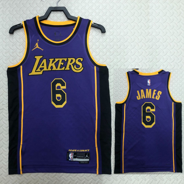 22-23 LAKERS JAMES #6 Purple Top Quality Hot Pressing NBA Jersey (Trapeze Edition)