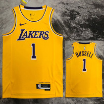 LAKERS RUSSELL #1 Yellow Top Quality Hot Pressing NBA Jersey(圆领)
