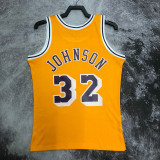 1984-85 LAKERS JOHNSON #32 Yellow Retro Top Quality Hot Pressing NBA Jersey(圆领)