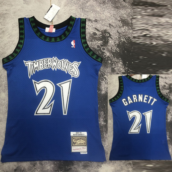 2003-04 Timberwolves GARNETT #21 Blue Retro Top Quality Hot Pressing NBA Jersey