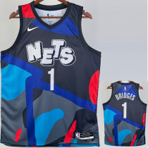 23-24 NETS BRIDGES #1 Blue Black City Edition Top Quality Hot Pressing NBA Jersey